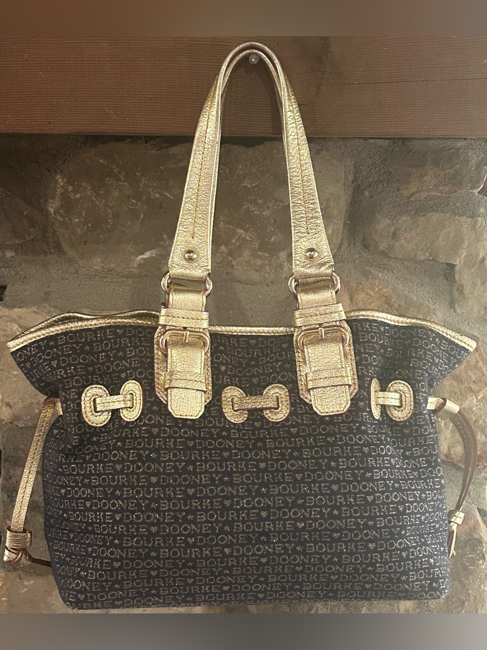 Vintage Dooney & Bourke Denim & Metallic Trim “Chiara" Tote Bag - Picture 2 of 14